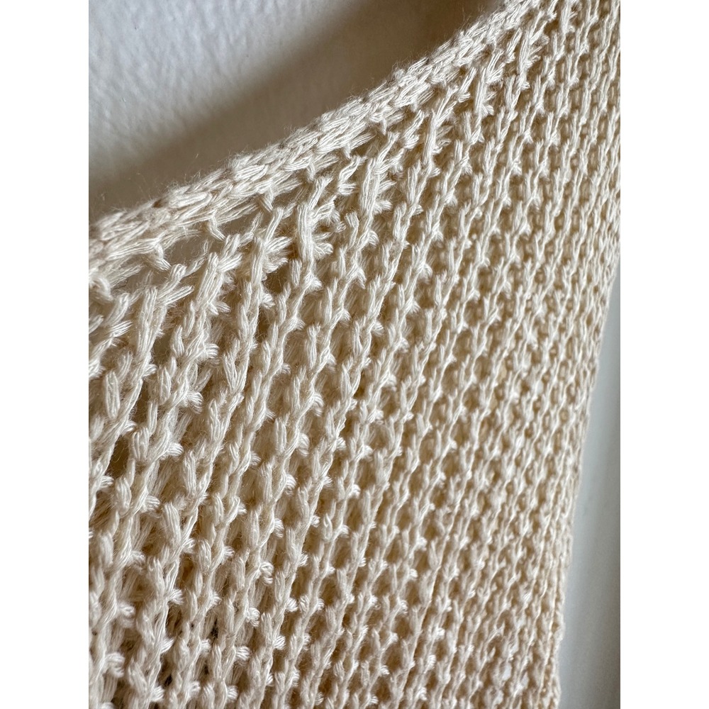 Womens Crochet Knit Swim Cover Up Dress Cream Side Slit Size Medium Boho Beach - Picture 6 of 12